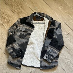 Jack & Jones Aztec Sherpa-Lined Shacket - Gray, Black & Cream